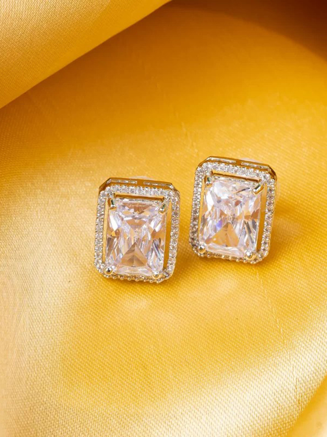 PUTSTYLE Silver-Plated American Diamond Studded Studs Earrings