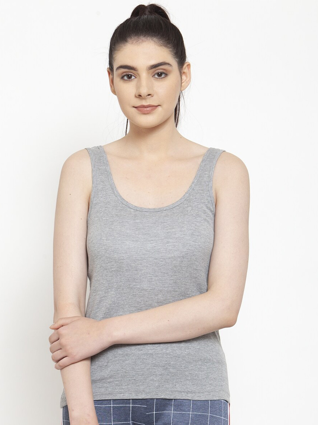 Friskers Grey Scoop Neck Casual Tank Top