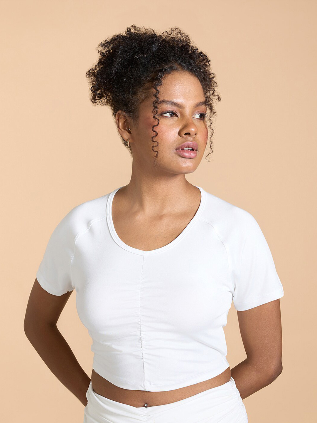 KICA Round Neck Ruched Gym Fitted Crop Top