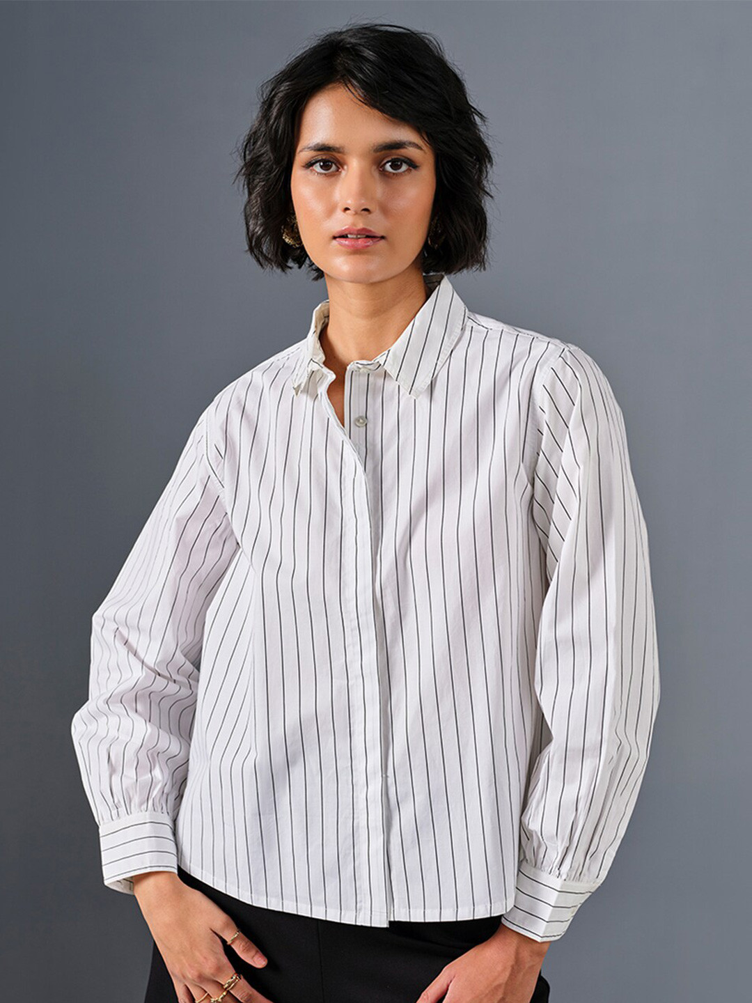 AND Vertically Striped Cotton Shirt