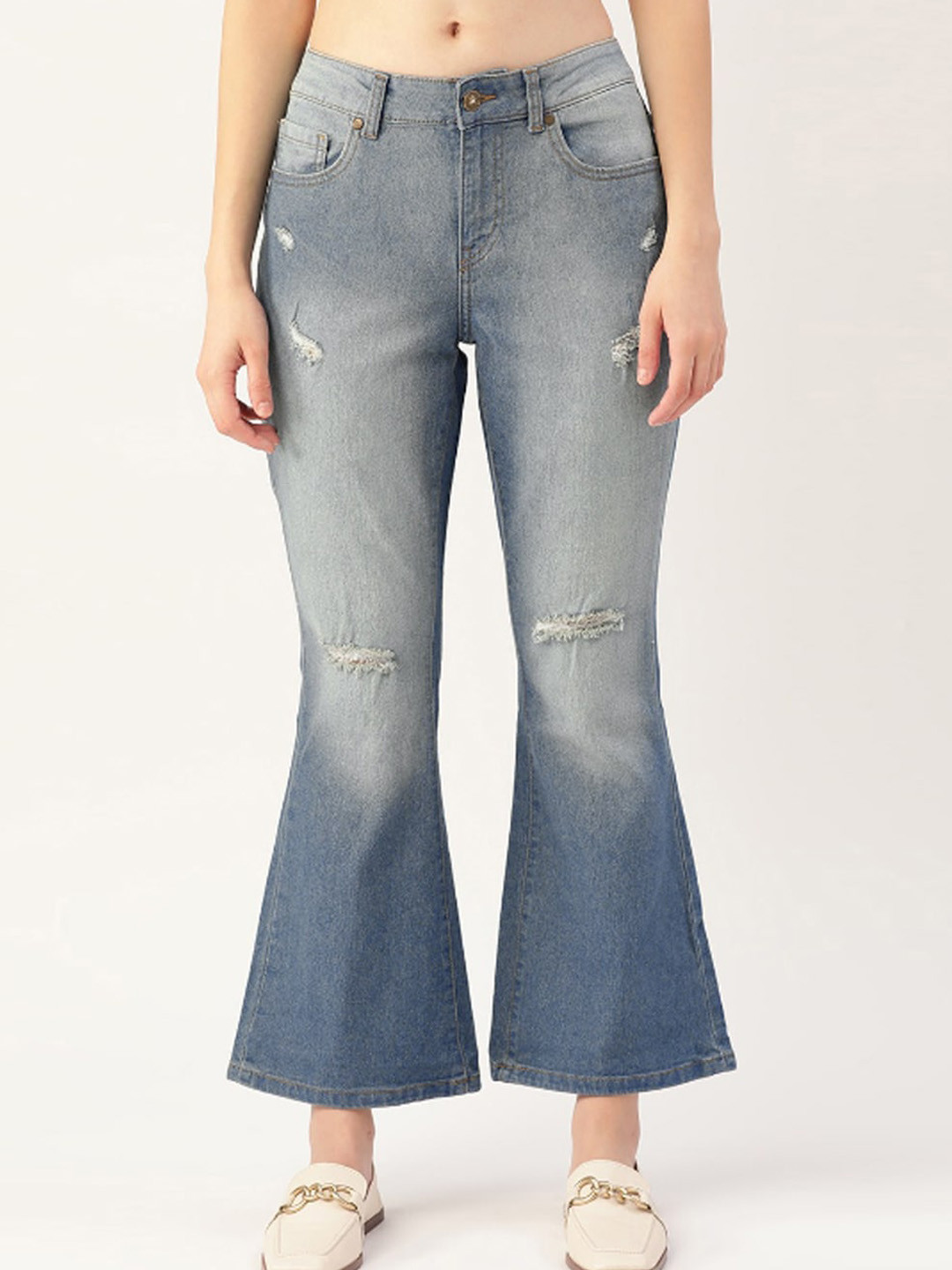 all about you Women Flared High-Rise Low Distress Heavy Fade Stretchable Jeans