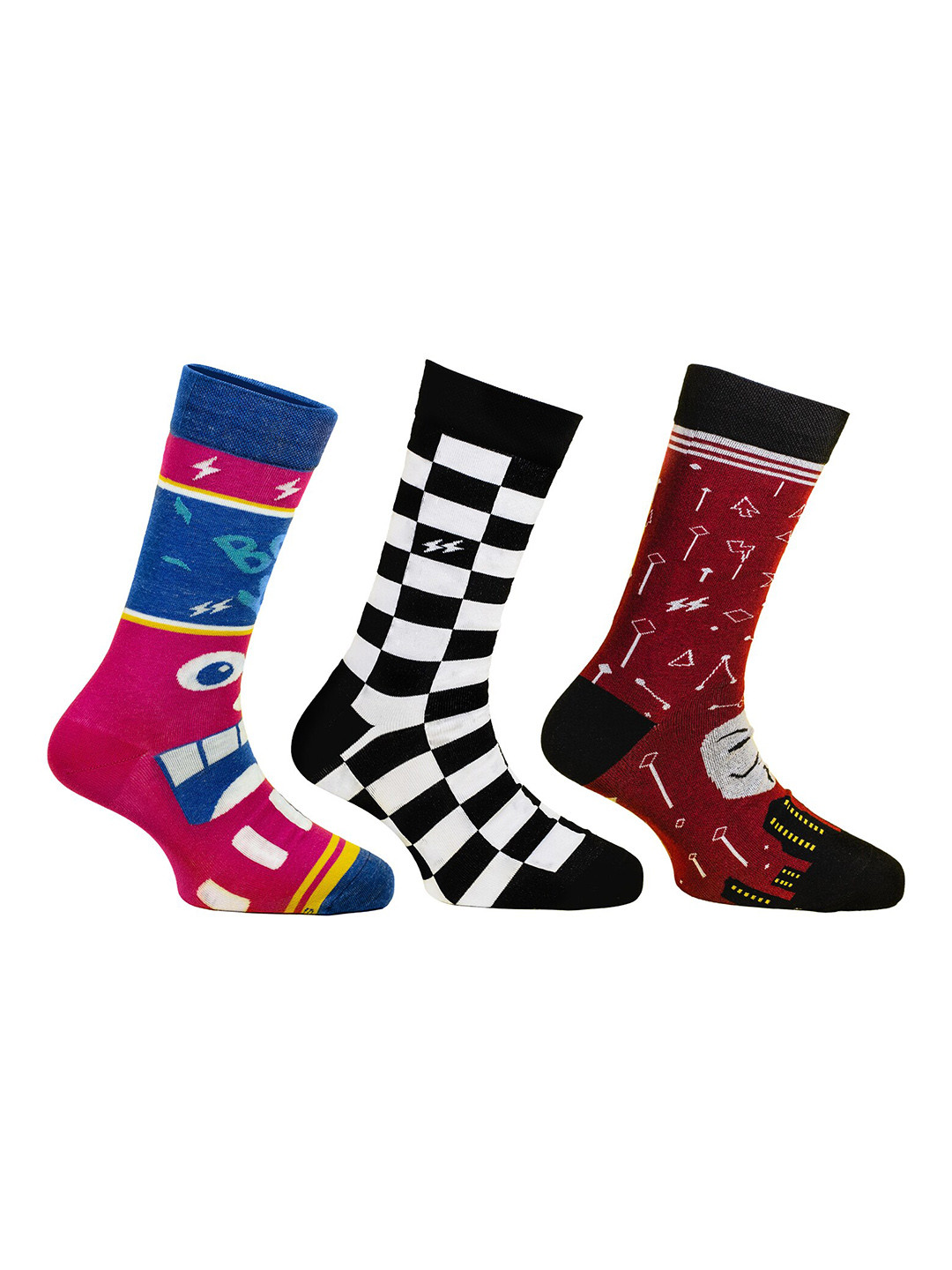 Papa Socks Fat-Cat Unisex Pack Of 3 Printed Calf-Length Socks