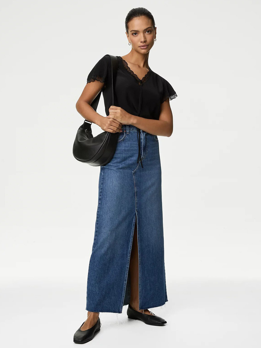 Marks & Spencer V-Neck Lace Detail Extended Sleeves Top