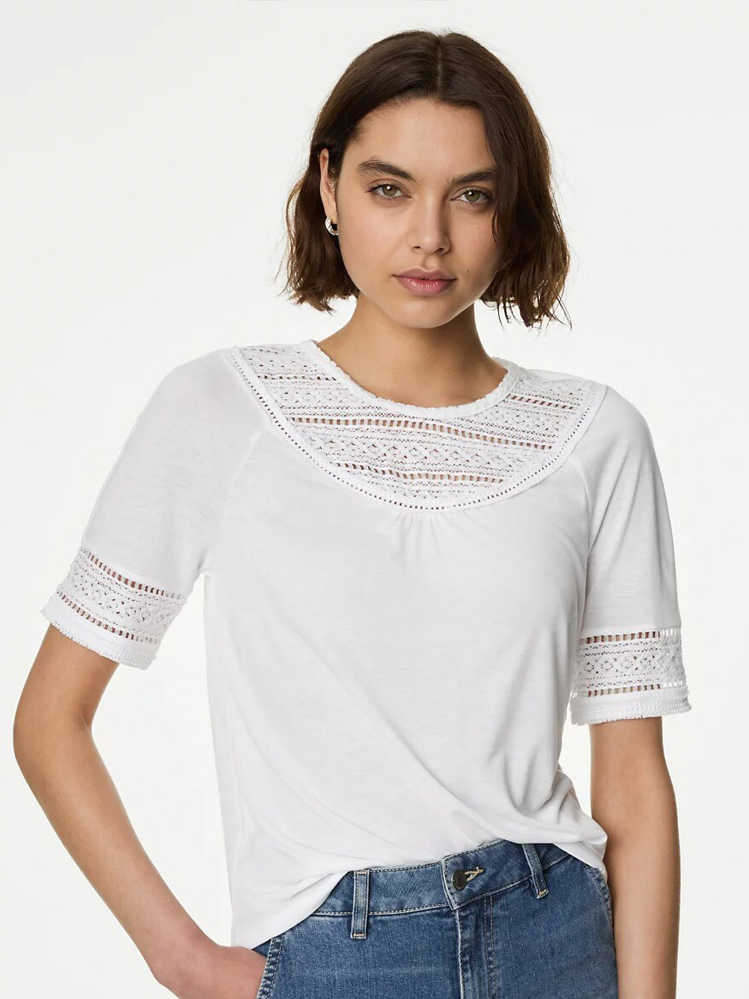 Marks & Spencer Jersey Lace Insert Top
