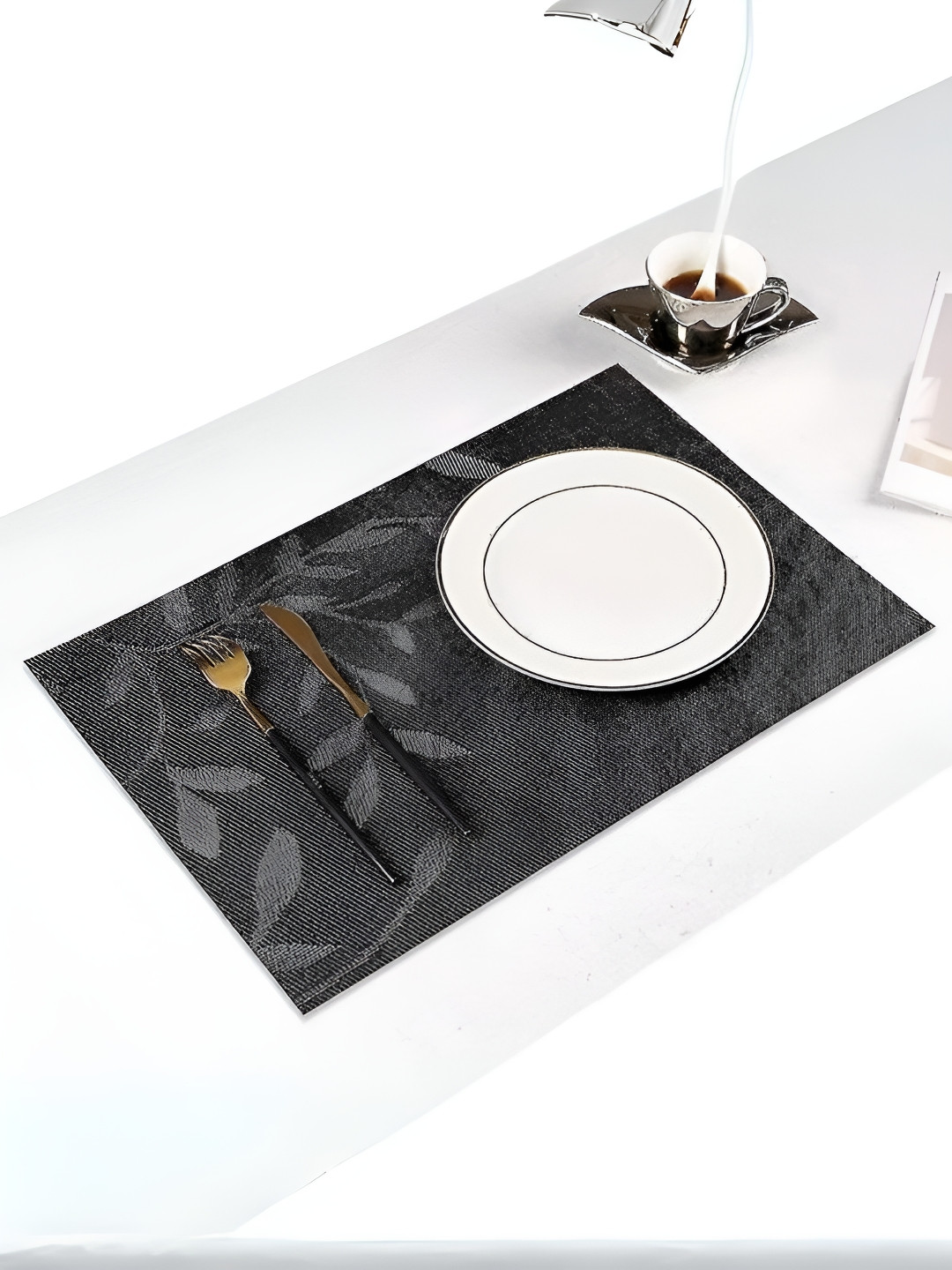 UniKart Grey & Black 10 Pieces Textured Non-Fading Table Placemats
