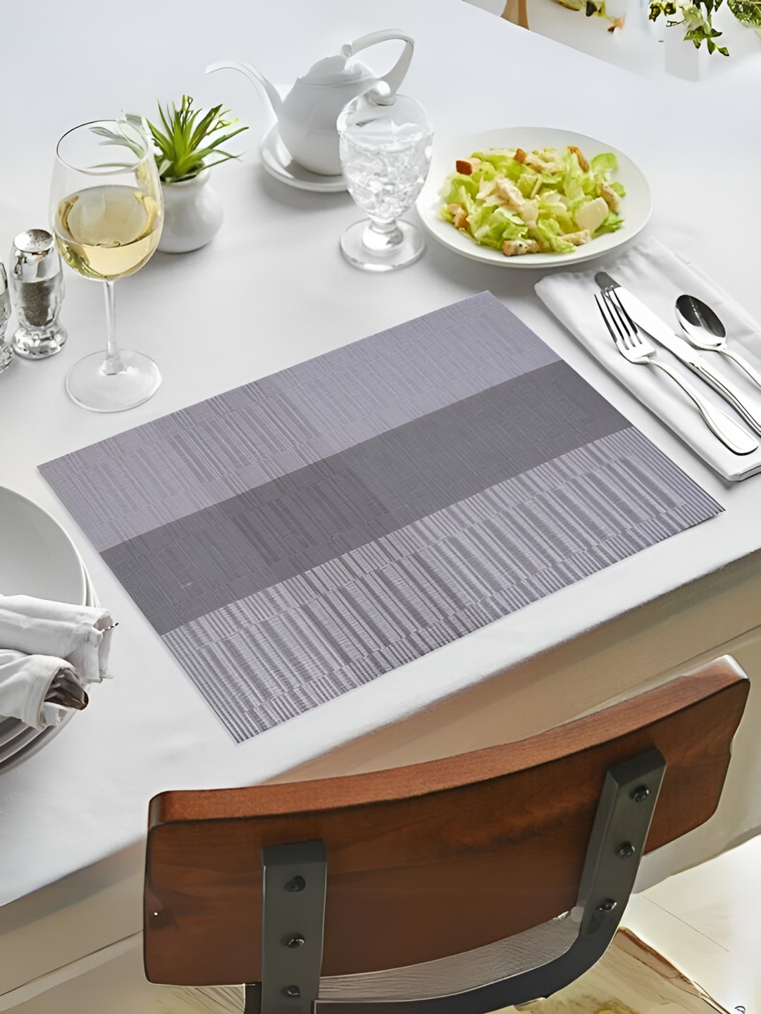 UniKart Grey 6 Pieces Textured Non-Fading Table Placemats