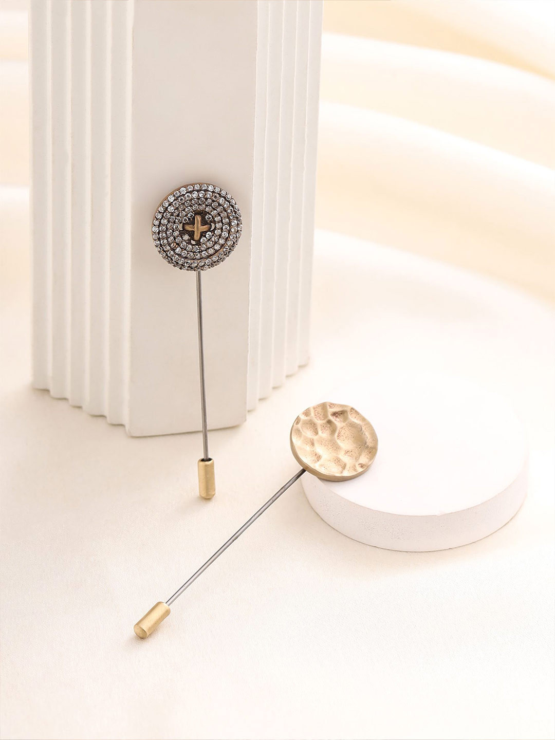 COSA NOSTRAA Men Set Of 2 Stellar Round & Studded Lapel Pins Accessory Gift Set