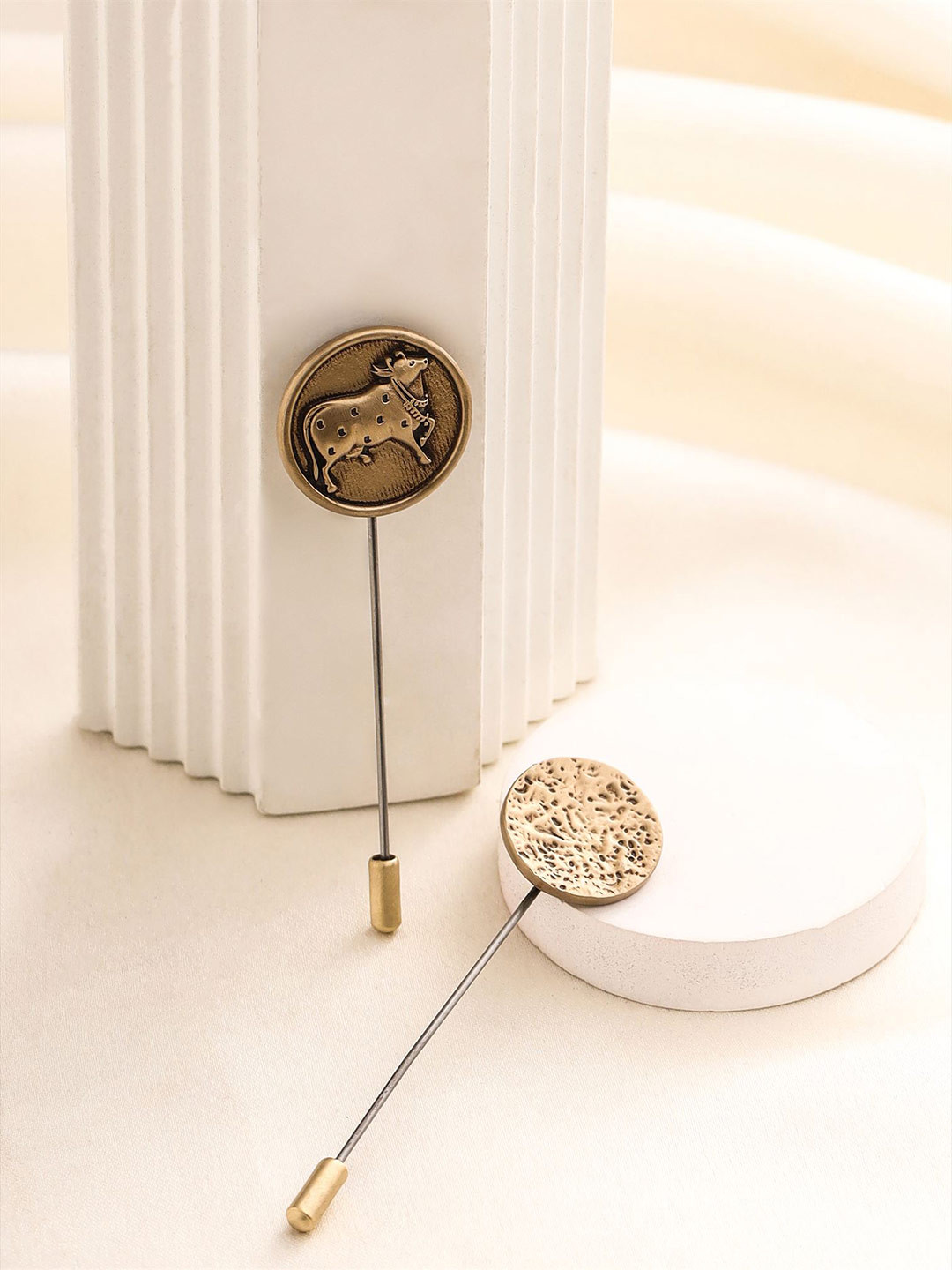 COSA NOSTRAA Men Set of 2 Sacred Bovine & Circular Charm Lapel Pin Accessory Gift Set