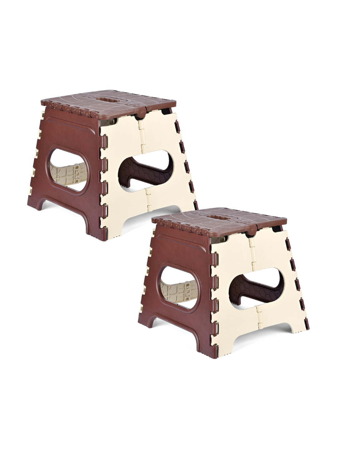Kuber Industries Cream-Coloured & Brown 2 pieces Collapsible Stool Outdoor