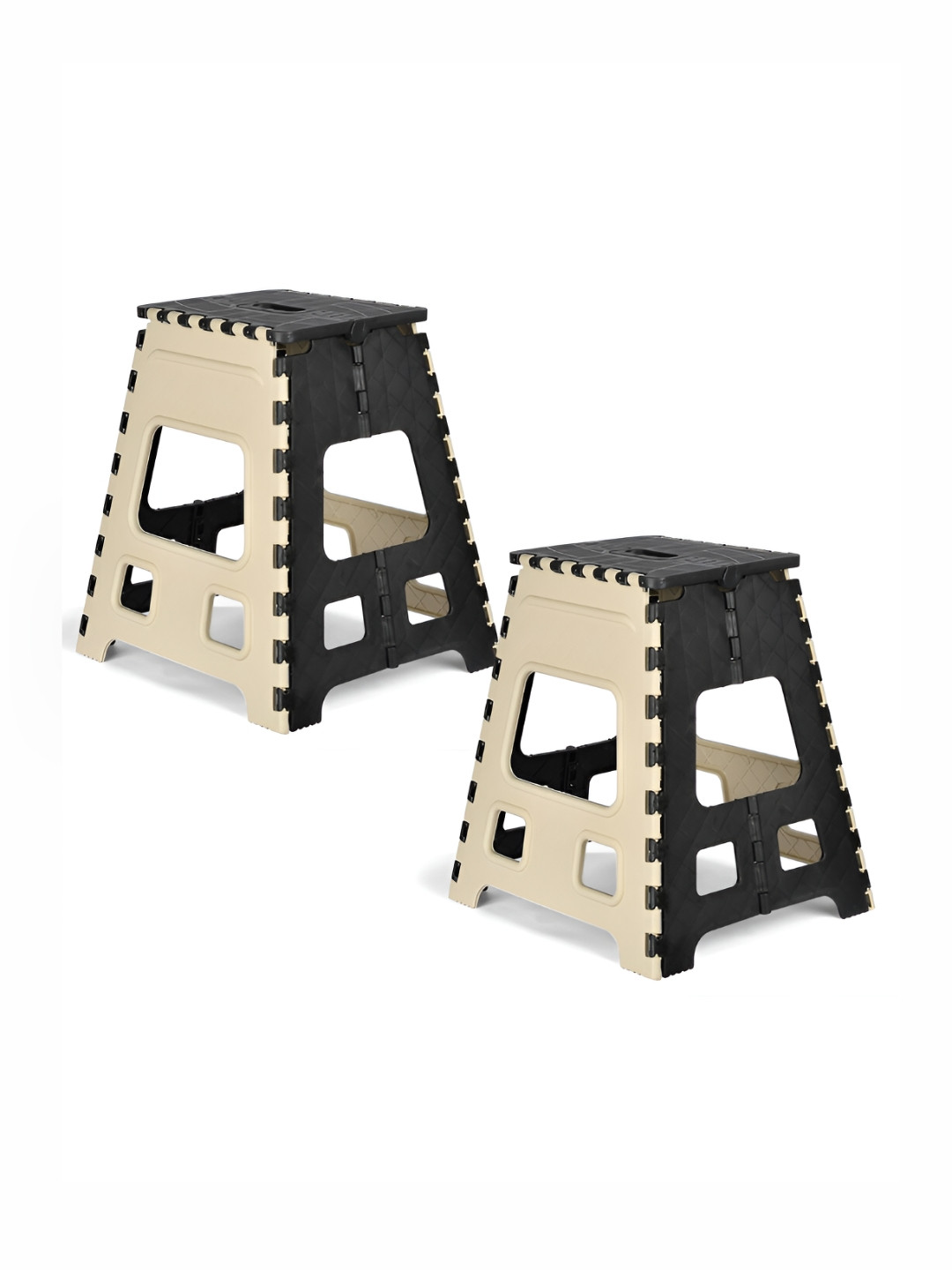 Kuber Industries Cream-Coloured & Black 2 pieces Collapsible Outdoor Stool