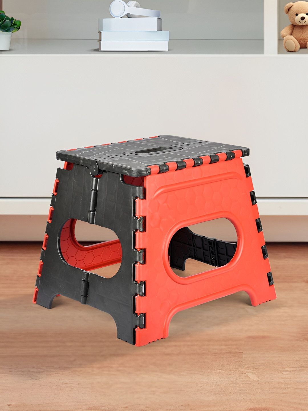 Kuber Industries Red & Black Plastic Step Stool