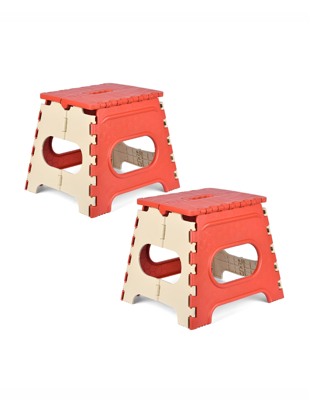 Kuber Industries Cream-Coloured & Red 2 Pieces Plastic Step Stool