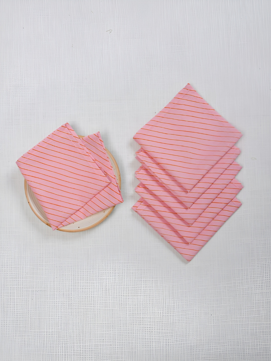 Ratan Cart Pink & White 6 Pieces Printed Cotton Line Table Napkins