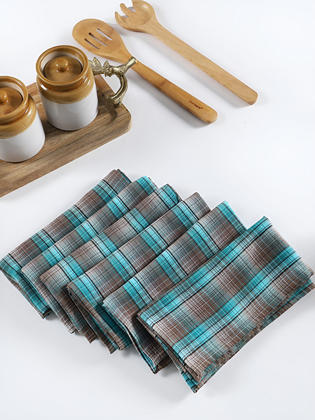 Ratan Cart Blue & Grey Printed Cotton Table Napkins