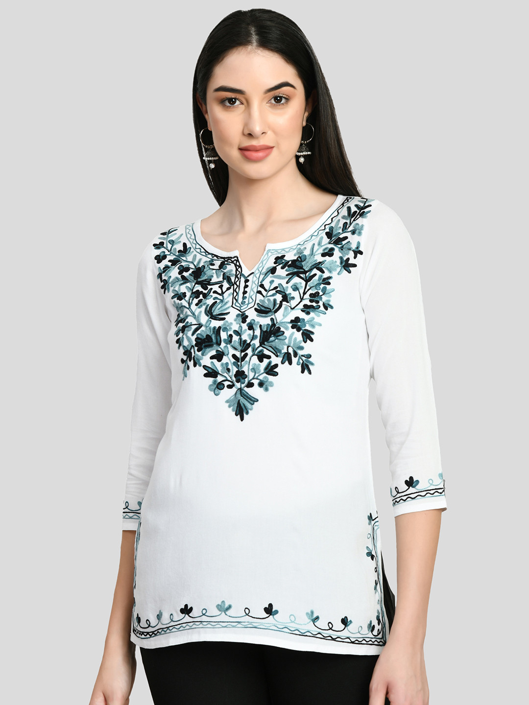 QAZMI Kashmiri Aari Embroidered Sleeveless Kurti