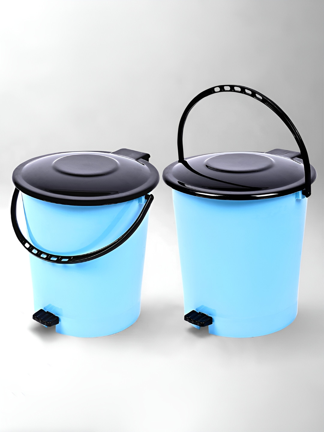 Kuber Industries Blue & Black 2 Pieces Pedal Dust Bins 10 L