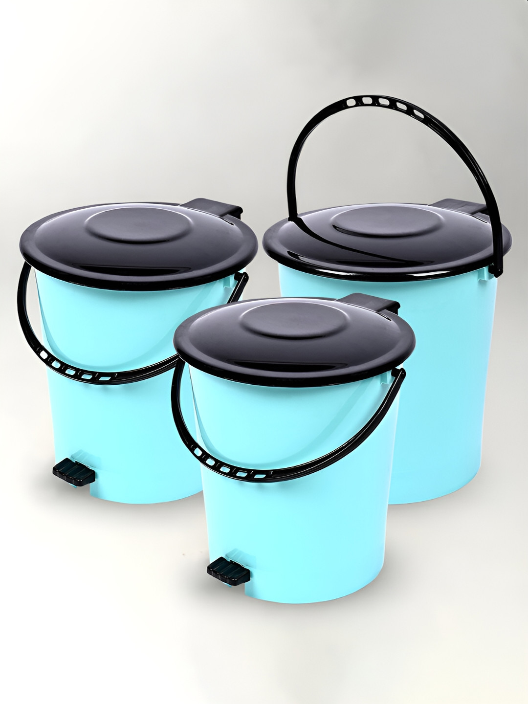 Kuber Industries Green & Black 3 Pieces Pedal Dust Bins 10 L