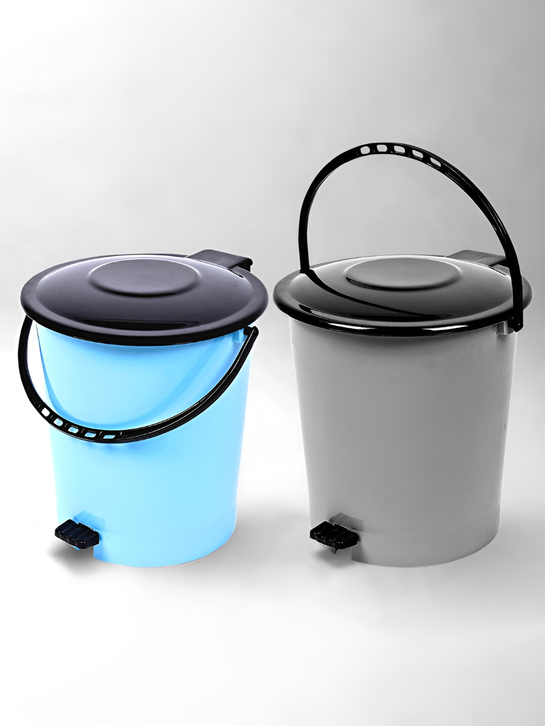 Kuber Industries Grey & Blue 2 Pieces Pedal Dust Bins 10 L