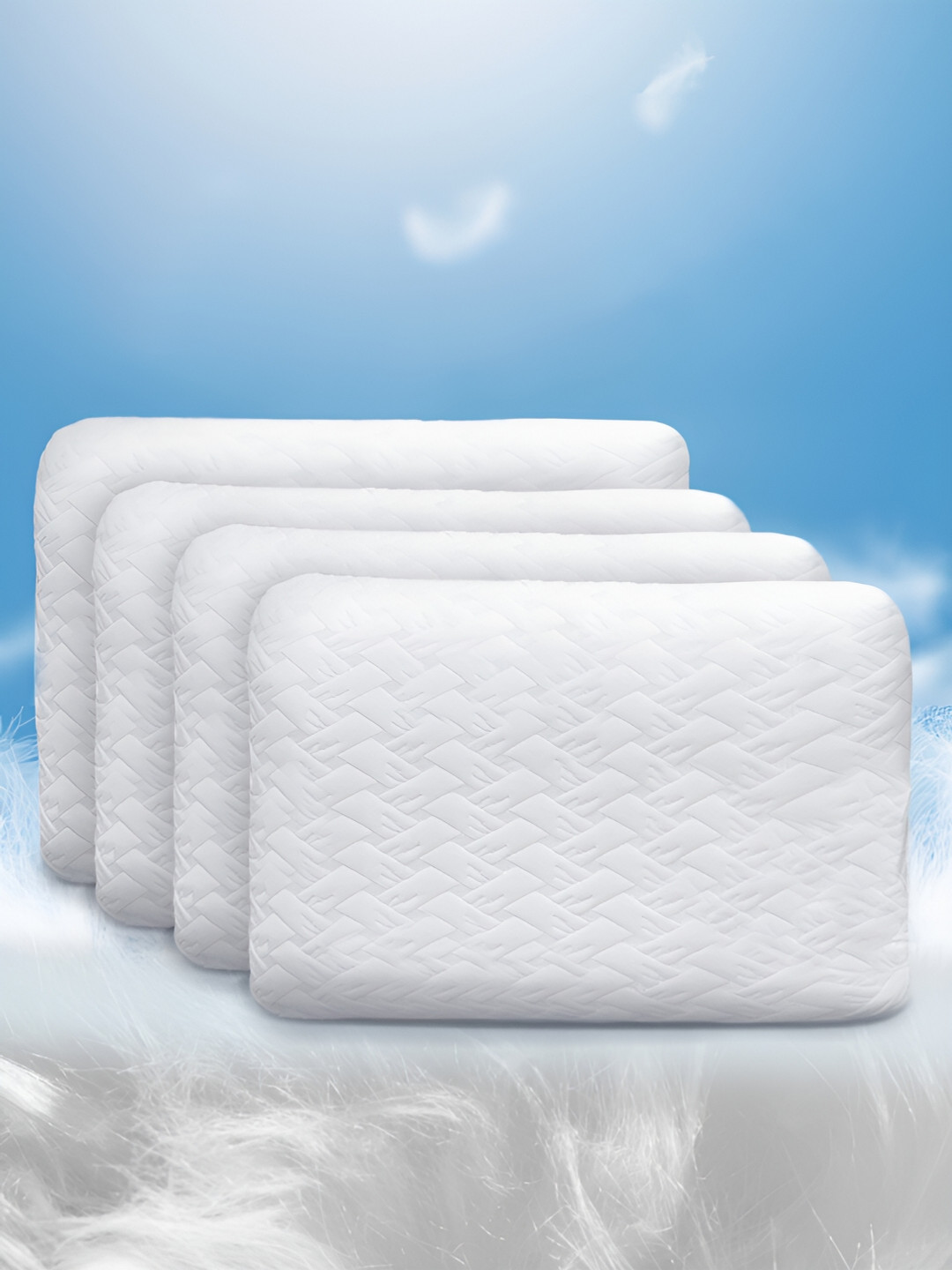 Sassoon Orthopedic White Solid Polycotton Lightweight Set of 4 Medium Memory Foam Orthopedic Pillow-65 x 44 cm
