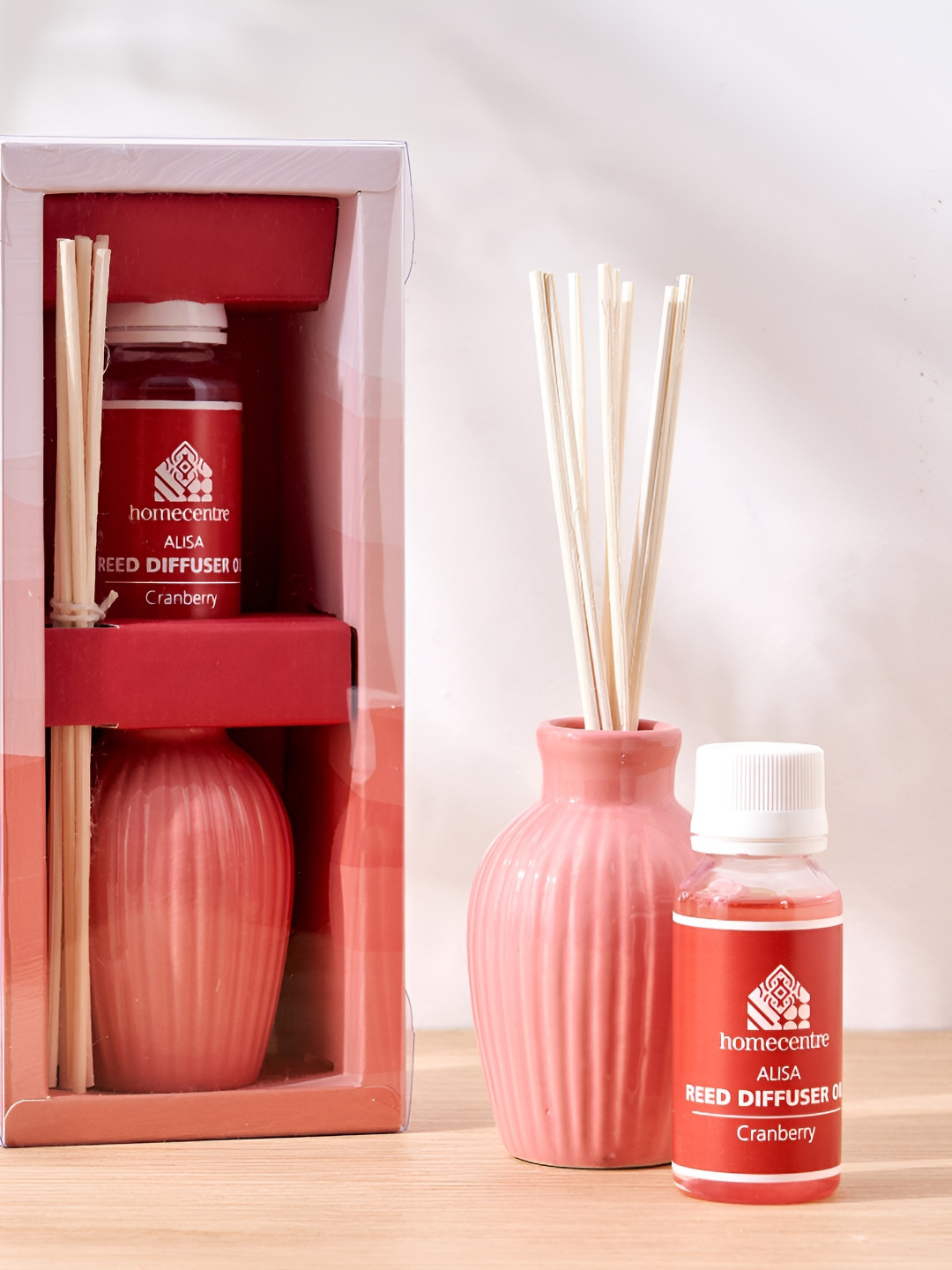 Home Centre Alisa Maroon & Pink Ceramic Cranberry Reed Diffuser Set