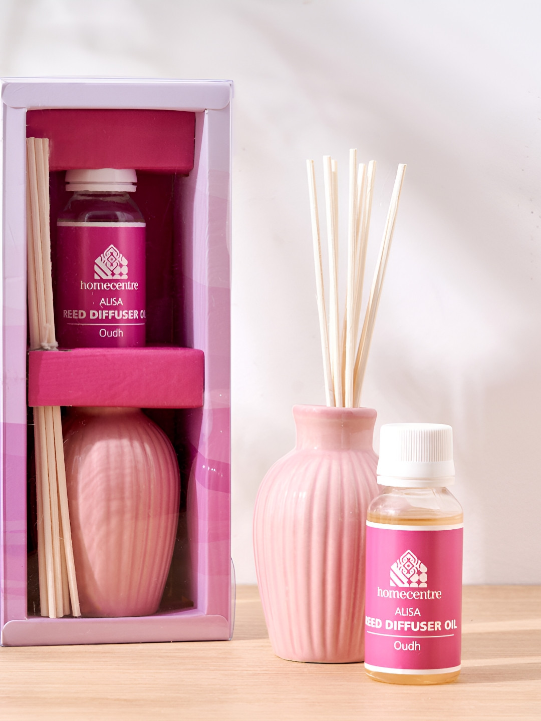 Home Centre Alisa Pink & Orange Ceramic Oudh Reed Diffuser Set