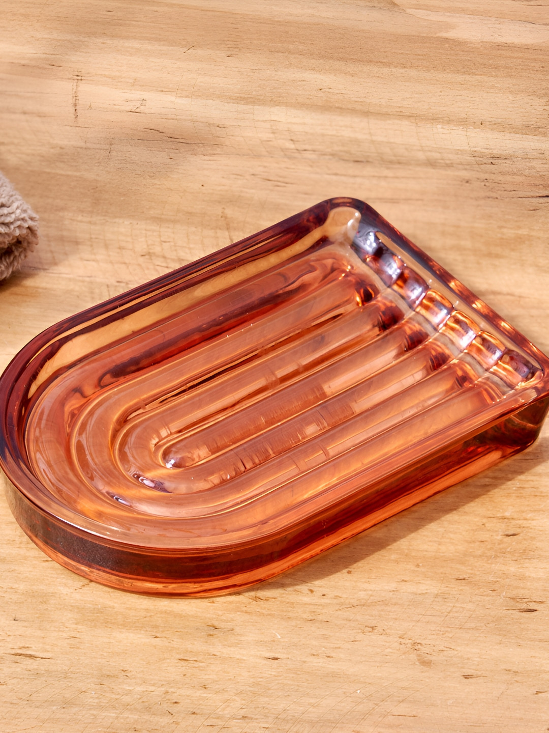 Home Centre Brown Textured Glass Soap Dish