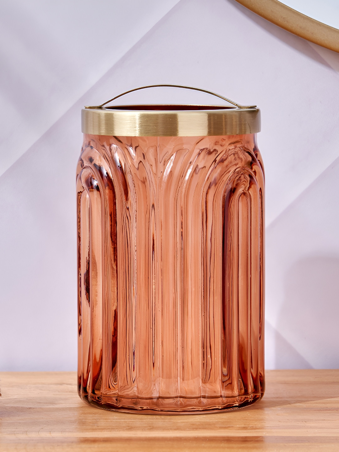 Home Centre Brown & Gold-Toned Textured Glass Toothbrush Holder