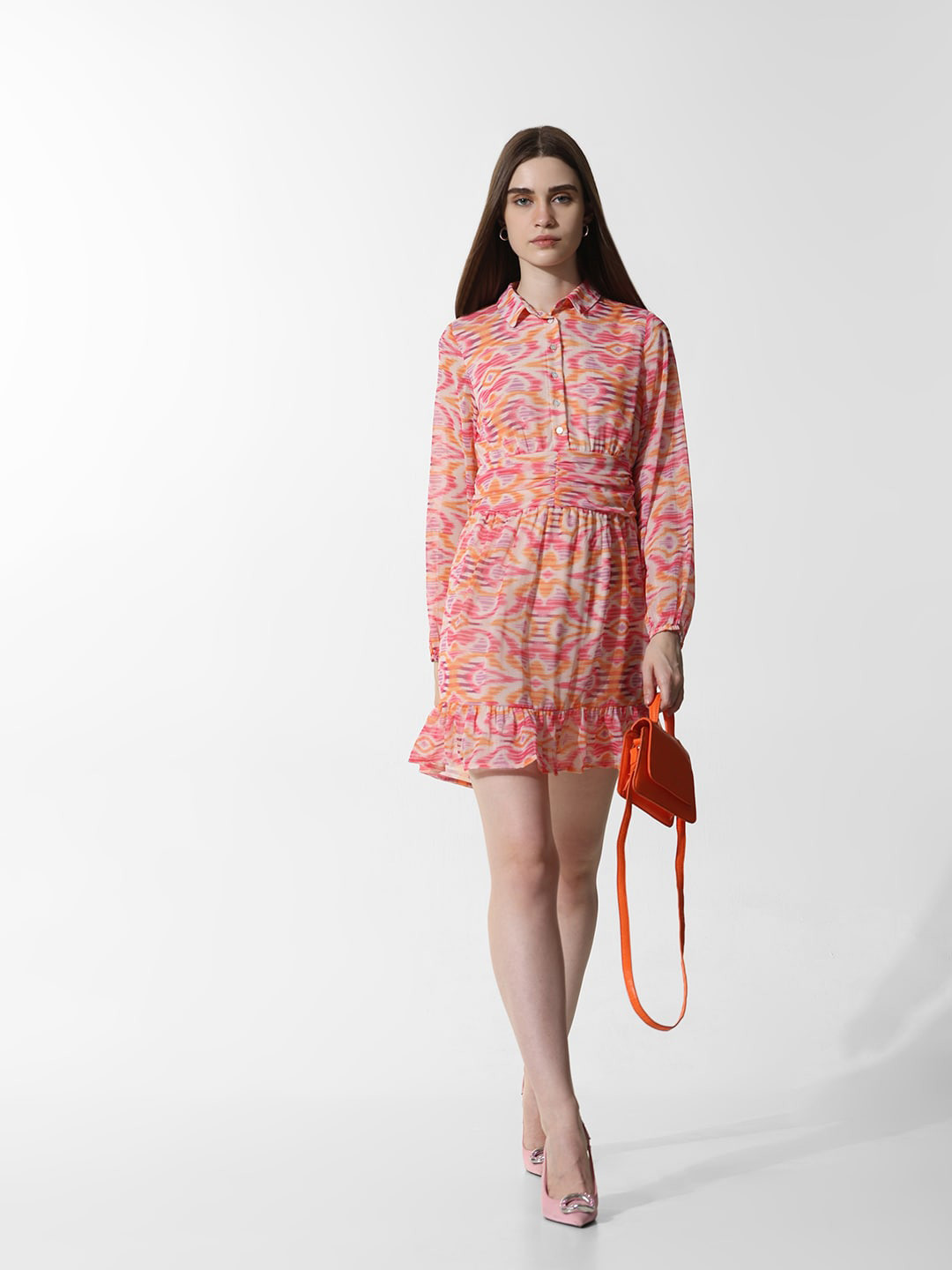 ONLY Onlnewulla Floral Printed Shirt Collar Chiffon A-Line Dress