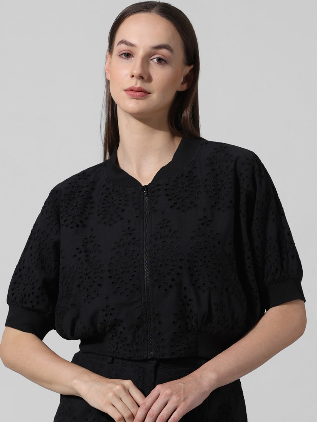 ONLY ONL UEXLABRO SS Self Designed Mandarin Collar Pure Cotton Tailored Jacket