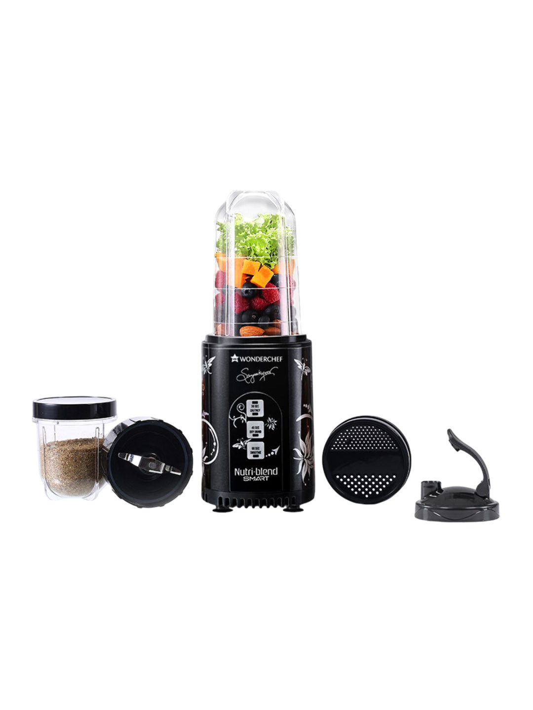 Wonderchef Nutri Blend Smart Automatic Black Plastic Double Pulse Technology 2 Jars Wet and Dry Grinder with Juicer-500W