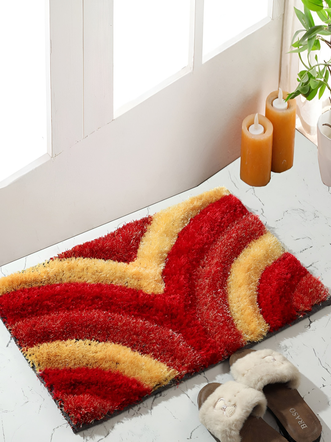 Shopgallery Red & Yellow Abstract Design Anti-Skid Doormat