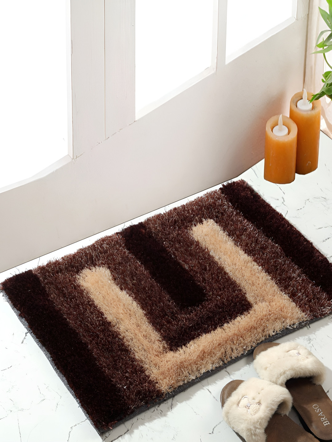 Shopgallery Coffee Brown & Cream-Coloured Geometric Design Anti-Skid Doormat