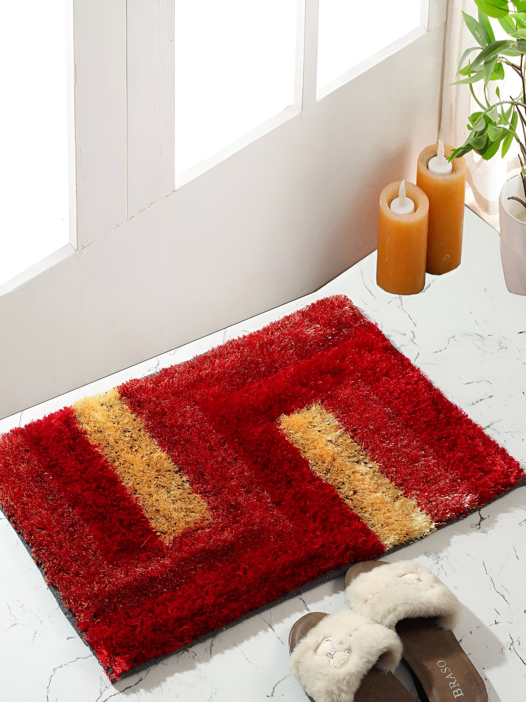 Shopgallery Orange-Colored & Red Abstract Anti-Skid Doormats
