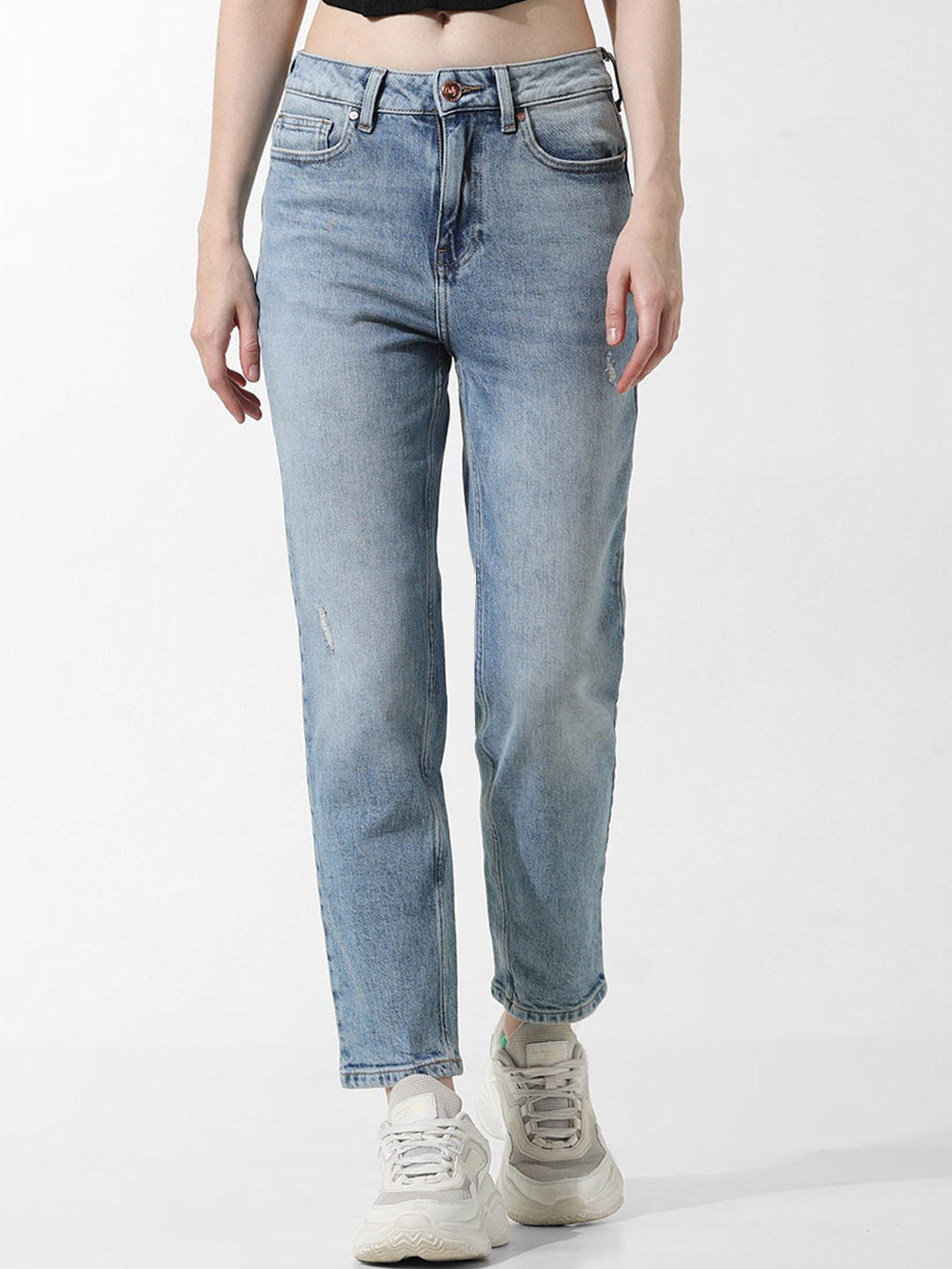 ONLY ONLMETAL ERIN STR Women Straight Fit Mildly Distressed Heavy Fade Stretchable Jeans