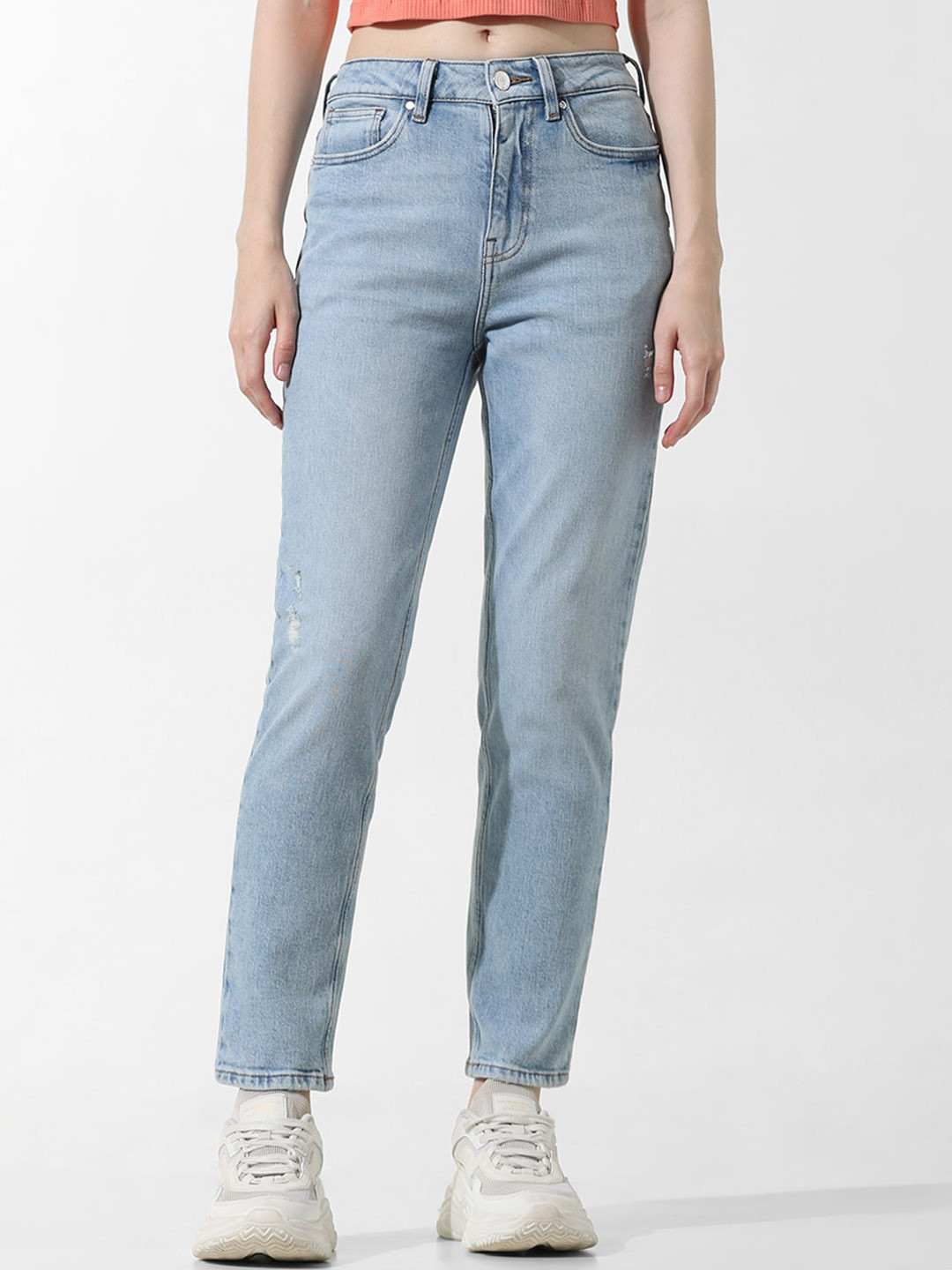 ONLY ONLMETAL EMILY STR Women Mom Fit Clean Look Light Fade Stretchable Jeans