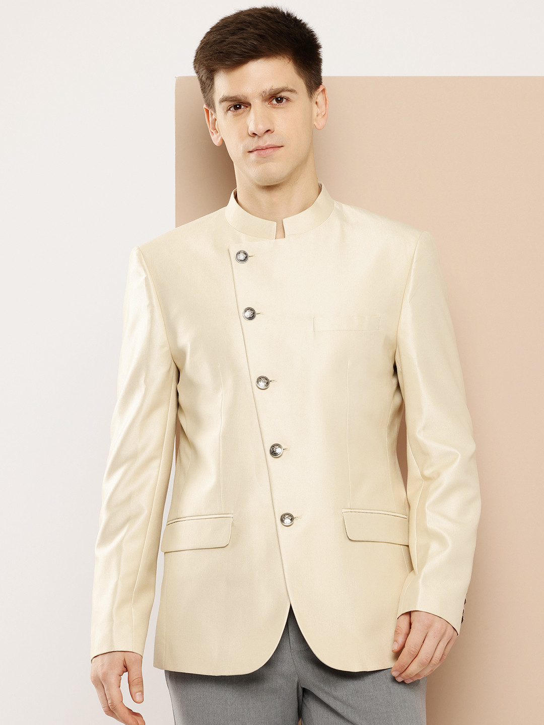 INVICTUS Asymmetric Closure Slim Fit Party Bandhgala