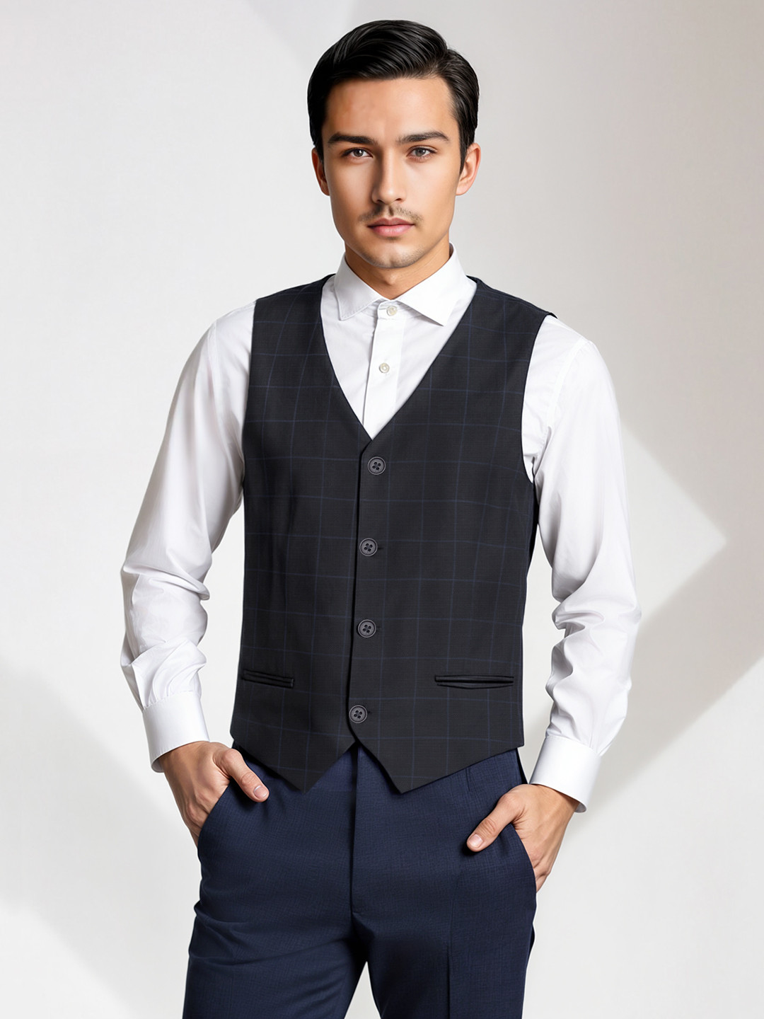 INVICTUS Window Panes Checked Slim Fit Waistcoat