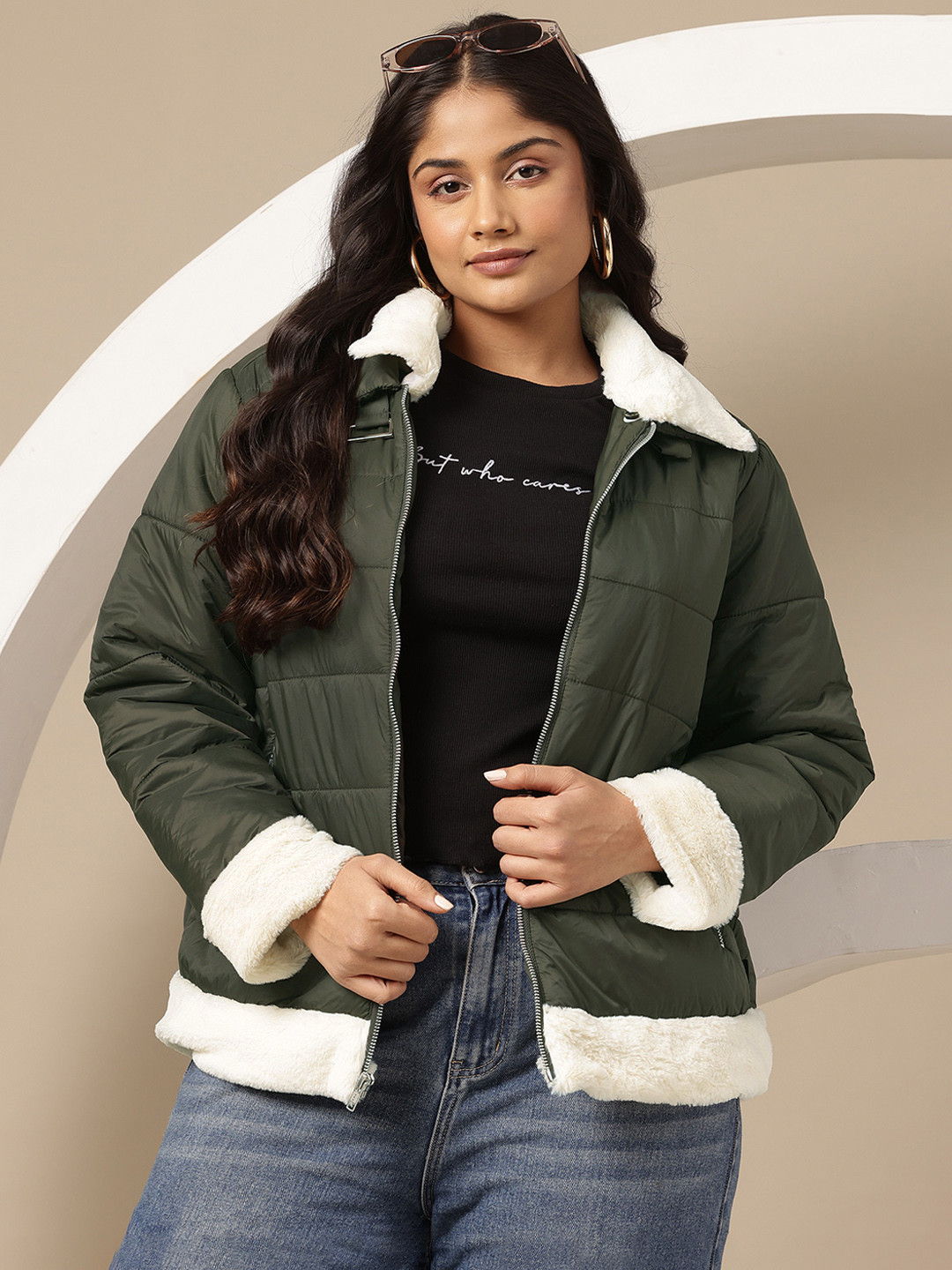 Sztori Plus Size Removable Faux Fur Trim Jacket