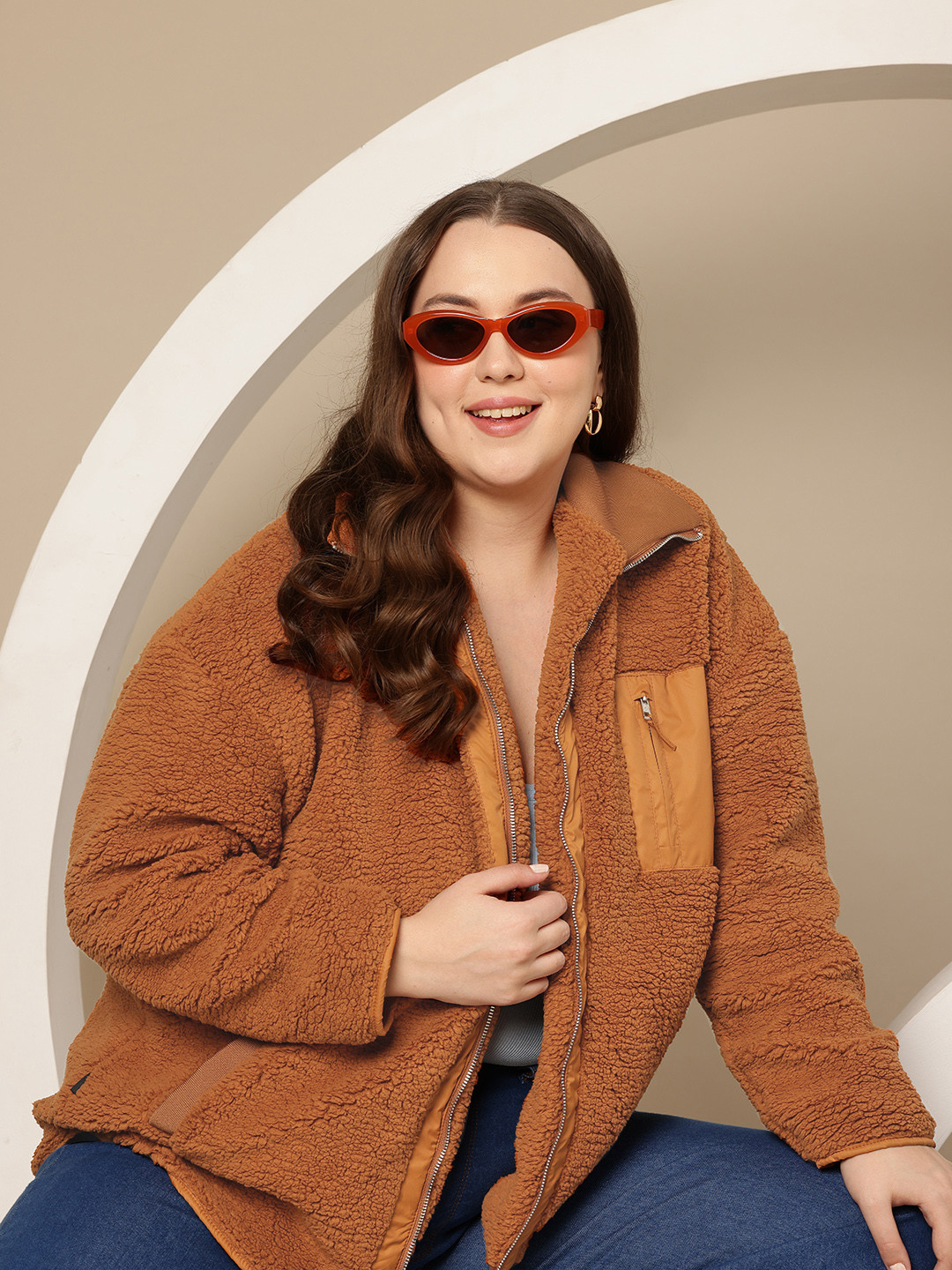 Sztori Women Plus Size Sherpa Tailored Jacket