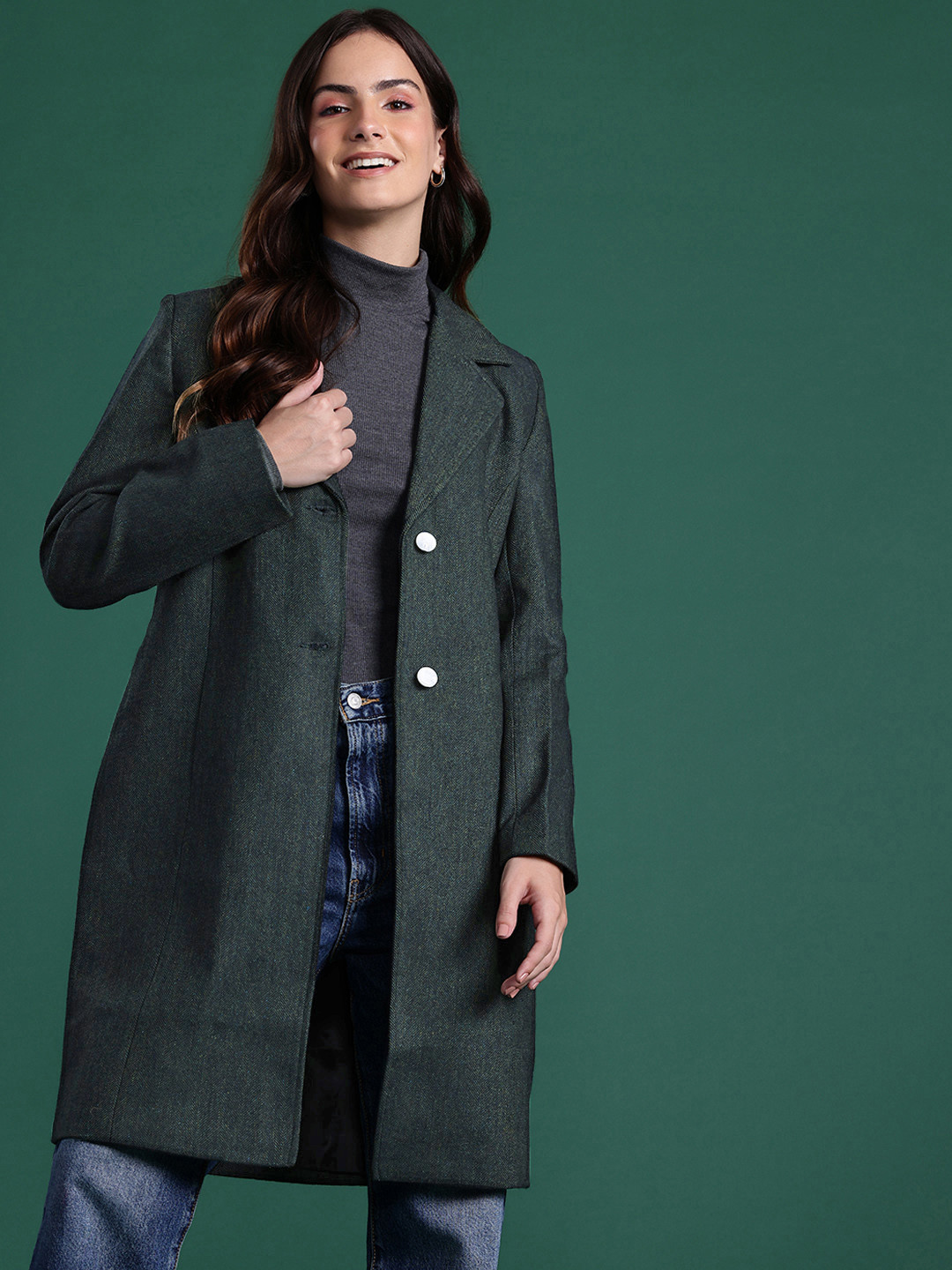 DressBerry Bizwear Chevron Pattern Single-Breasted Longline Overcoat