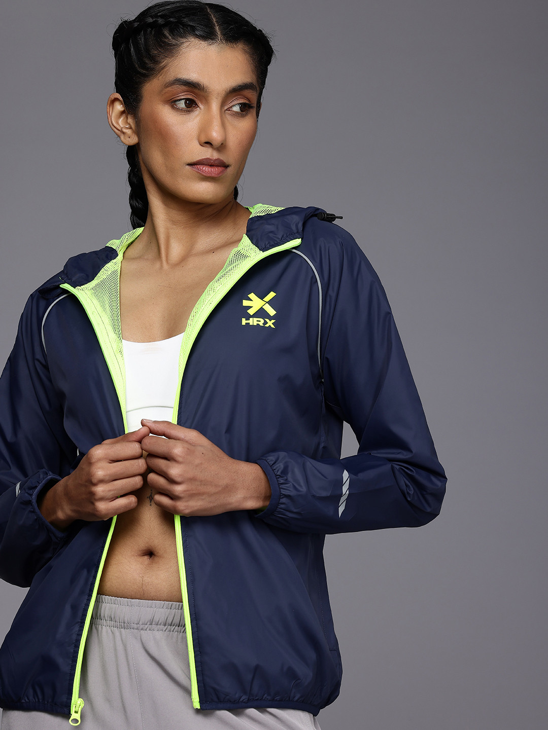 HRX by Hrithik Roshan Rapid-Dry Antimicrobial Running Hooded Sporty Jacket