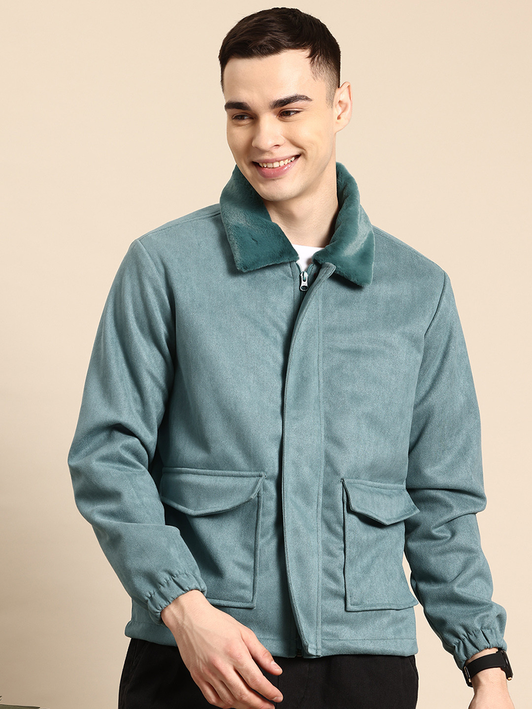 Mast & Harbour Faux Fur Trim Suede Finish Jacket