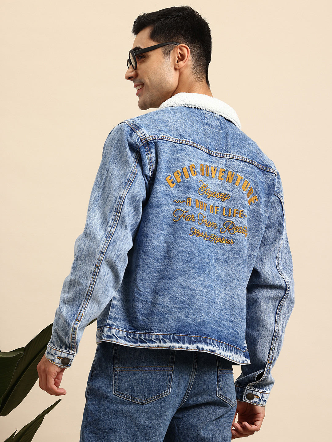 Mast & Harbour Spread Collar Faur Fur Trim Denim Jacket