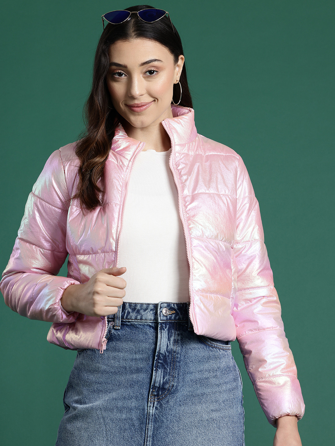 DressBerry  Dual-Toned Shimmer Puffer Jacket