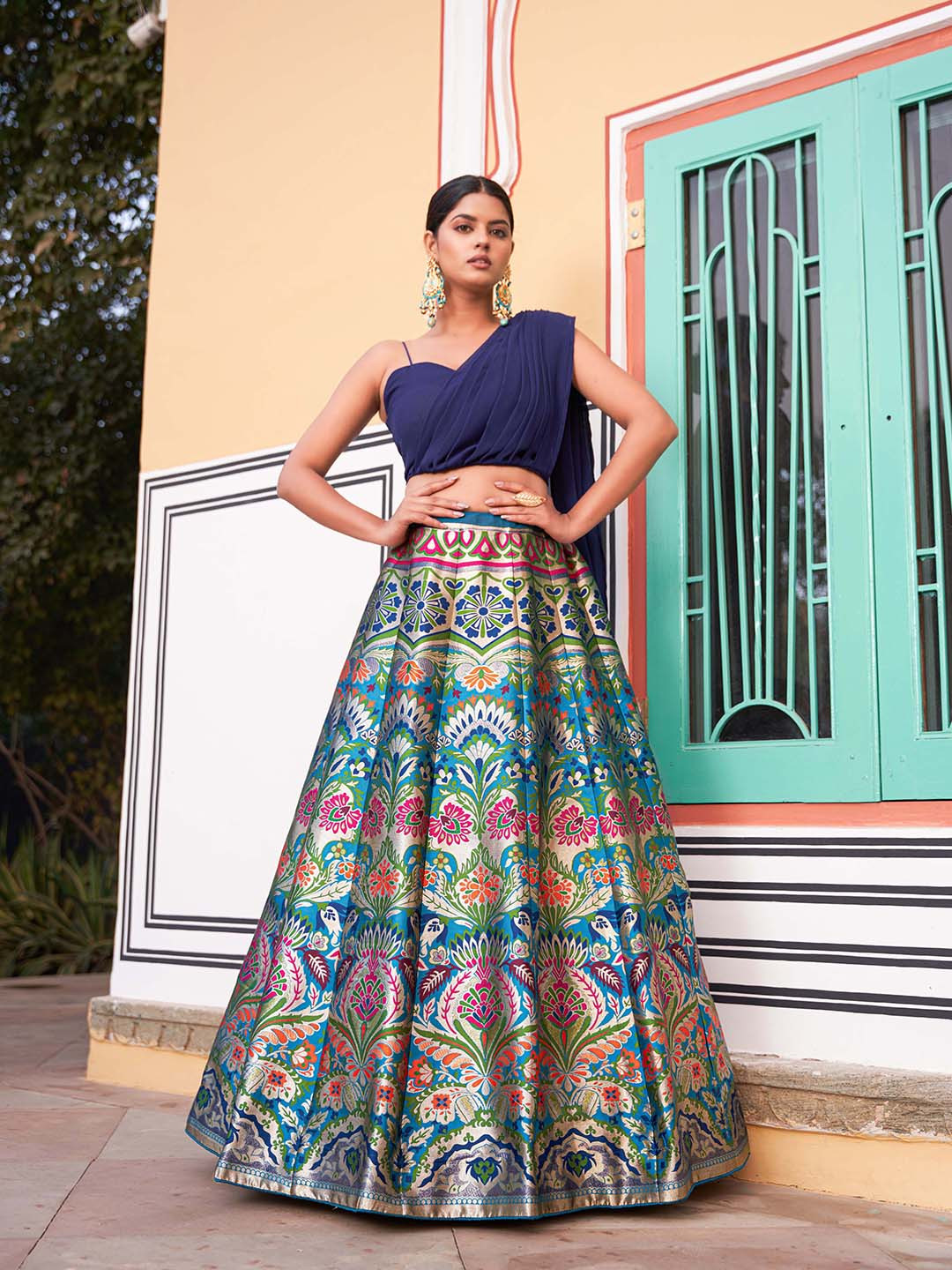 LOOKNBOOK ART Banarasi Silk Semi-Stitched Lehenga & Unstitched Blouse