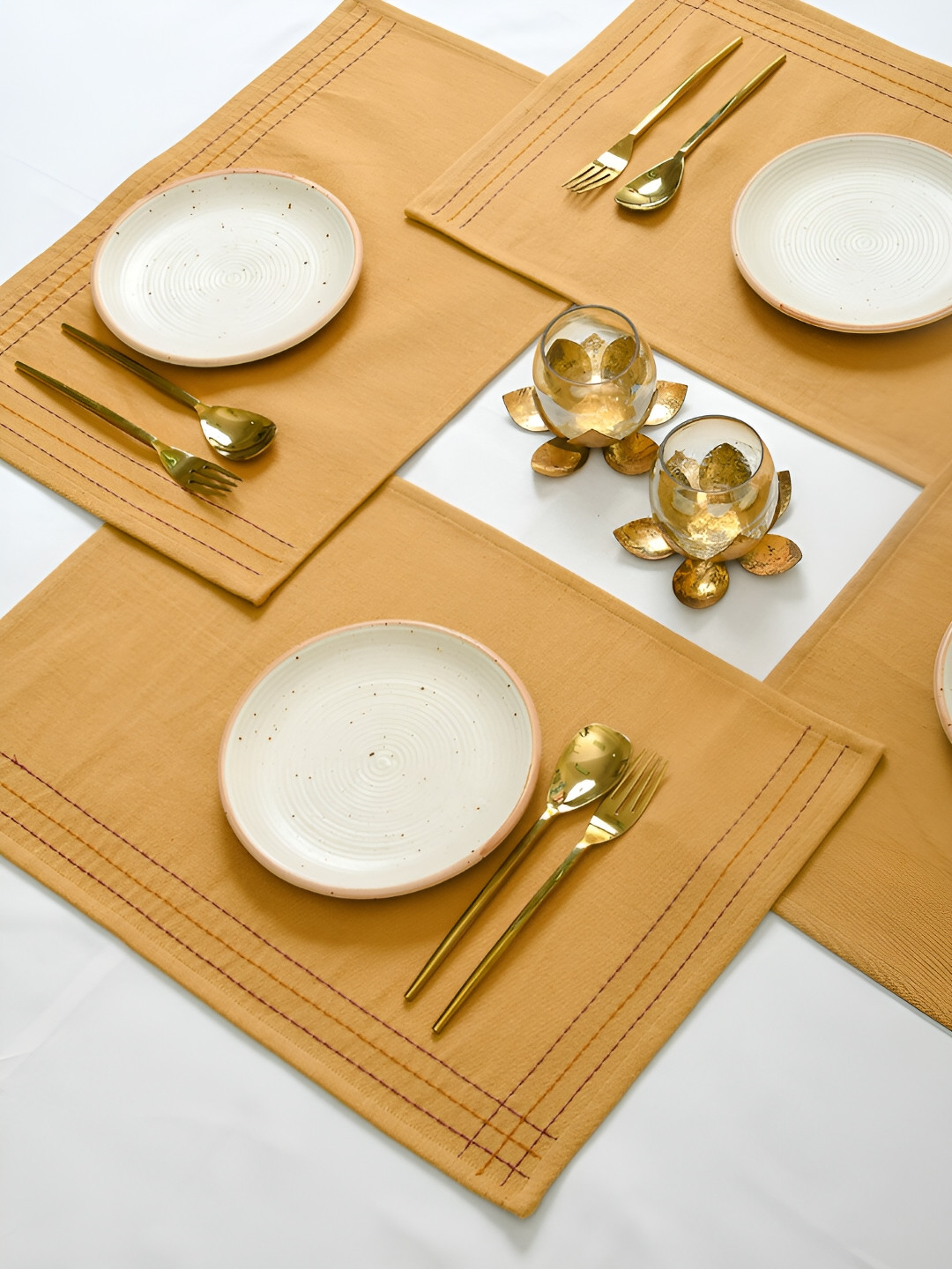 Ratan Cart 4-Pcs Mustard Yellow Coton Table Placemats