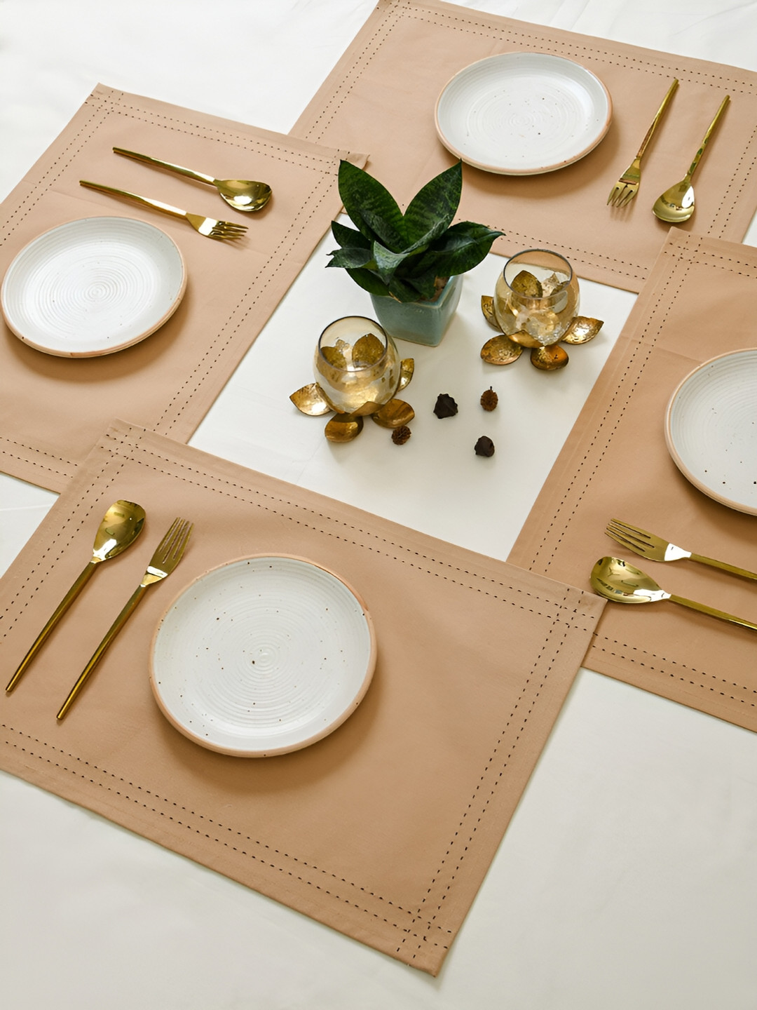 Ratan Cart 6-Pcs Beige Cotton Table Placemats