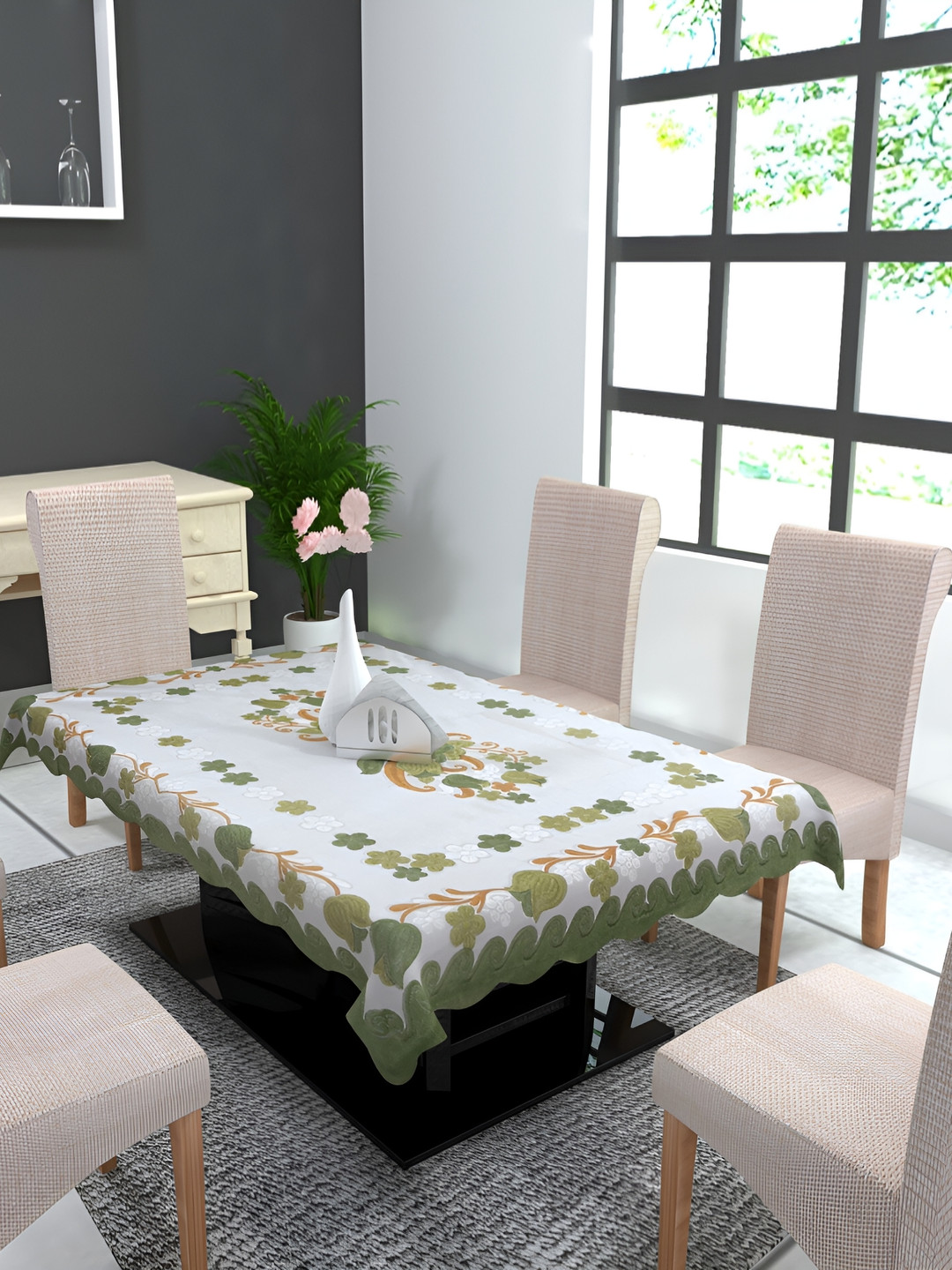 TANLOOMS Green & Blue Floral Cotton 2-Seater Rectangle Table Cover