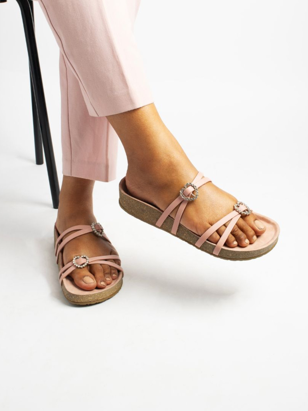 CAI Women Strapped Embellished Slider Flats