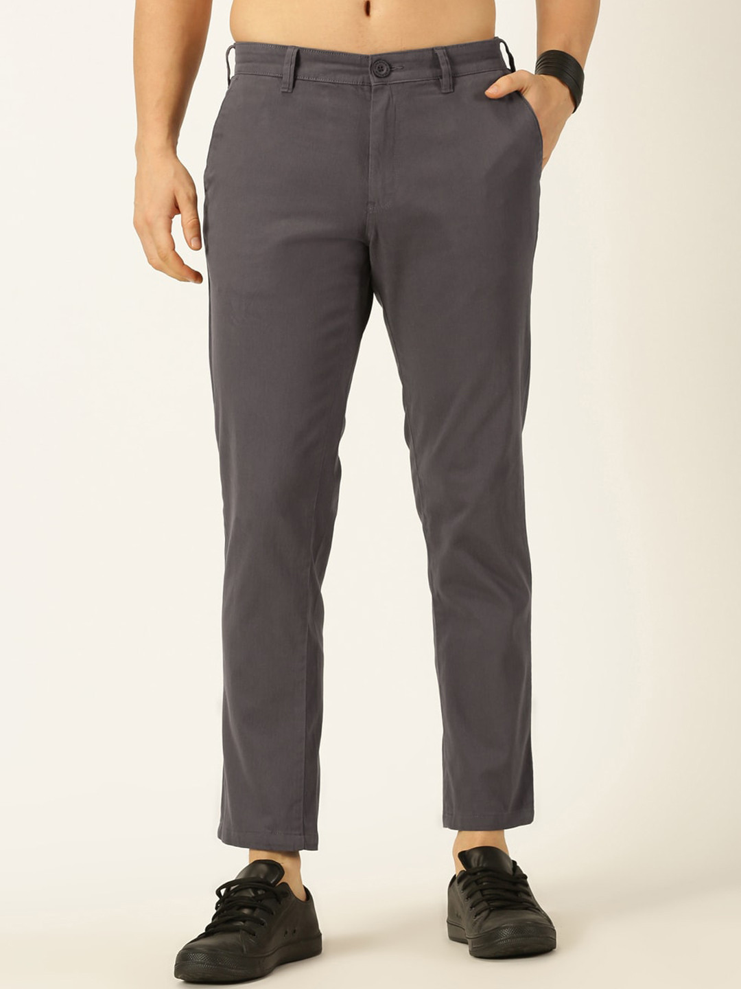 HERE&NOW Men Smart Slim Fit Easy Wash Cotton Chinos Trousers